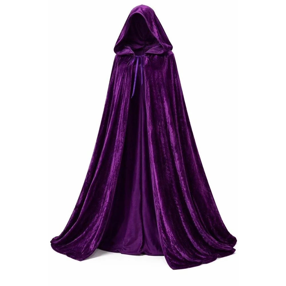 Evlatte Purple Velvet Hooded Cape Shawl 66